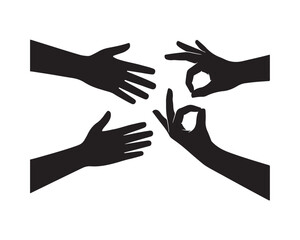 Four Black Hands Reach Out, Making Circle Gestures, Graphic, Isolated