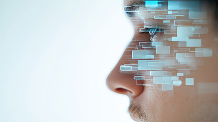 Human silhouette with digital overlays representing technology and innovation, conveying sense of futuristic thinking