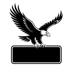 Bold eagle silhouette vector gripping a signboard in flight — perfect for motivational designs, military emblems, gym branding, apparel, or patriotic themes. Eagle mascot logo, American eagle