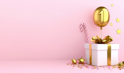 First Birthday Celebration Gift Box with Balloon and Decorations