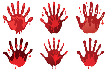 Fototapeta premium Six unique red handprints create a spooky and impactful graphic design