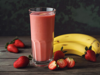 Fresh bananas, strawberries, and smoothie ingredients arranged beautifully with soft cinematic studio lighting on a neutral background.

