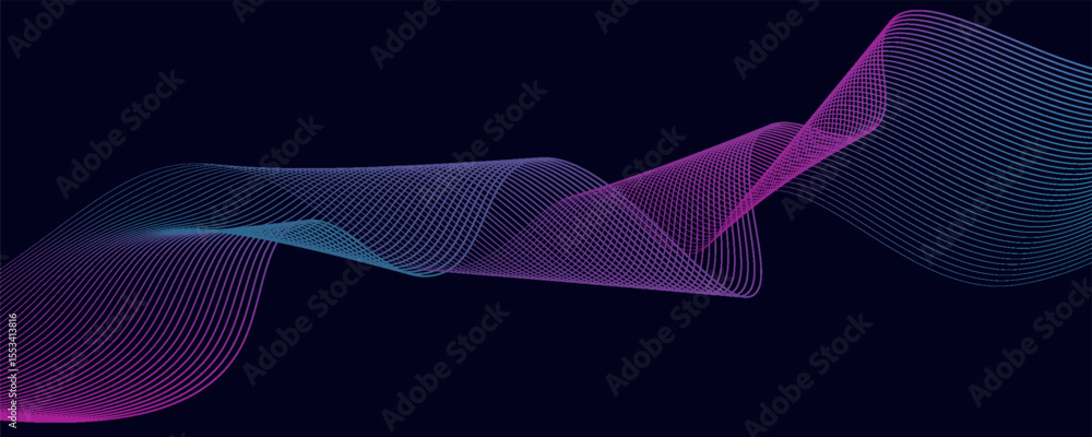 Poster abstract glowing wave lines on dark blue background. dynamic wave pattern. modern flowing wavy lines