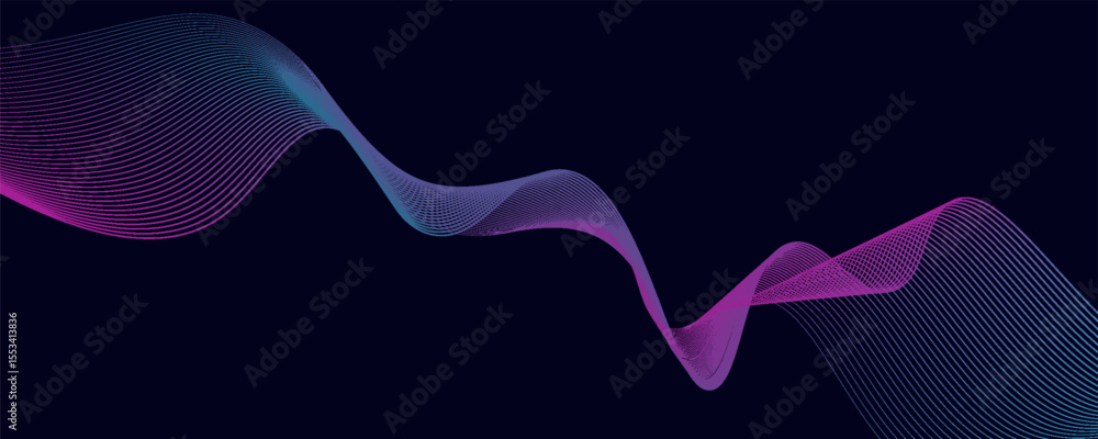 Poster abstract glowing wave lines on dark blue background. dynamic wave pattern. modern flowing wavy lines