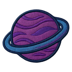 Embroidery patch of purple planet with ring on transparent background