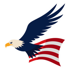 Majestic bald eagle soars with american flag in stylized design