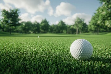 Fototapeta premium Close-up of a Golf Ball on Lush Green Grass at a Golf Course