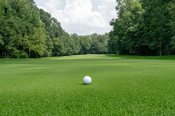 Close-up View of a White Golf Ball on a Lush Green Fairway