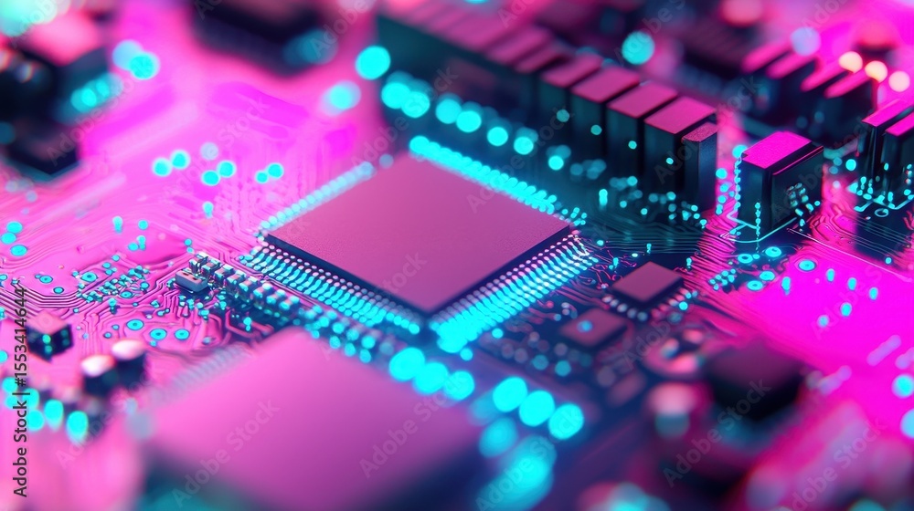 Poster vibrant close-up of a colorful circuit board with microchip components