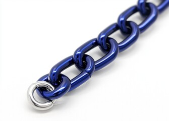 Obraz premium Glossy Blue Metal Chain Link Isolated on White Background