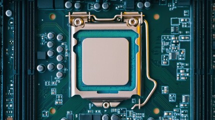 Close-Up View of Computer Processor on Circuit Board Assembly