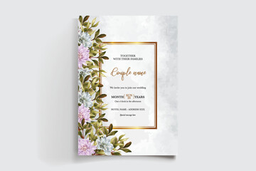 WEDDING INVITATION FRAME WITH FLOWER DECORATIONS AND FRESH LEAVES