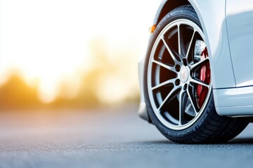 Close-Up of Sport Car Wheel with Stylish Rim and Tire Details
