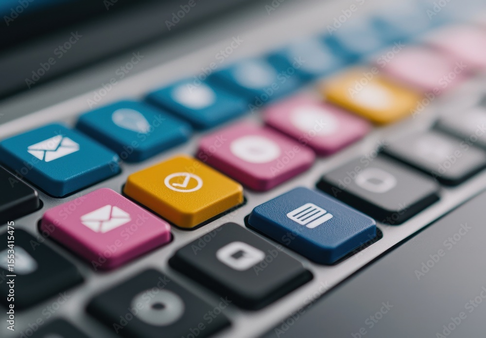Poster colorful keyboard buttons for digital communication and technology use