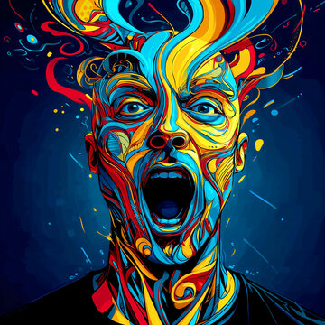 Surreal emotional explosion &ndash; psychedelic human face expression
