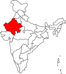 RAJASTHAN MAP, INDIA MAP HIGHLIGHTING THE STATE OF RAJASTHAN