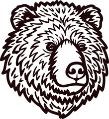 Obraz premium Detailed hand drawn bear head illustration in black and white vintage style, isolated on transparent background