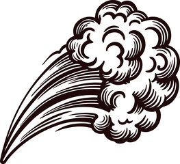 Fototapeta premium Retro engraved linear illustration of explosion or steam cloud isolated on white background