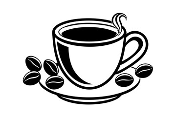 Silhouette Vector Art Illustration of Coffee Cup With Coffee Beans Icon