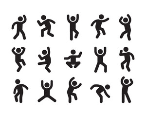 Naklejka premium Playful Stick Figure Silhouettes Dynamic Poses of Joyful Dancing and Energetic Movement