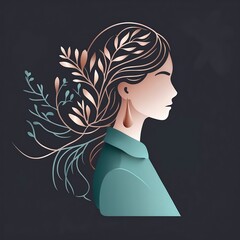 Elegant profile portrait of a woman, adorned with floral hair accents, rendered in a minimalist, paper-cut style.