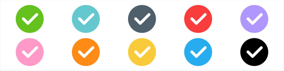 Checkmark or tick mark on speech bubble as a symbol of accept, agree or approval. Icon for app, website and UI. Colorful set of icons, vector illustration