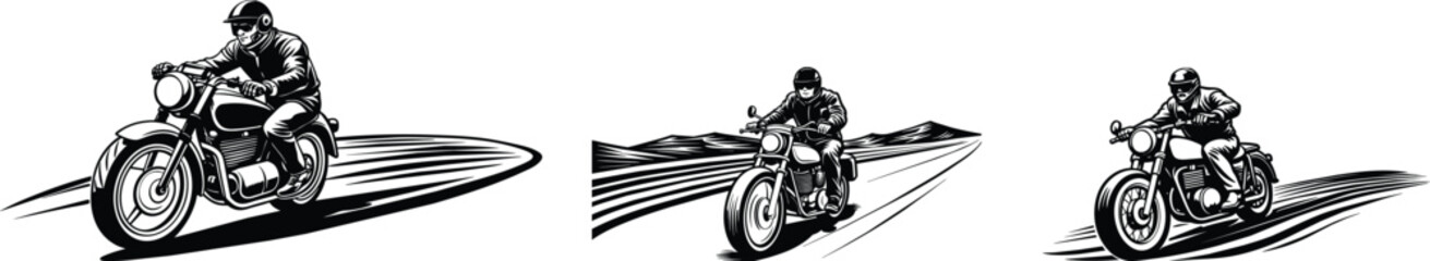 Naklejka premium man on a bike, biker silhouette set vector illustration