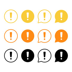 exclamation mark icons in speech bubble shapes | alerts, warnings, attention and important information icons | in black, yellow, and red colors