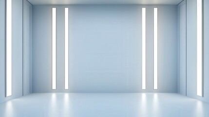 Innovation lab collaboration vision concept. Empty modern room with soft blue walls and bright lighting.