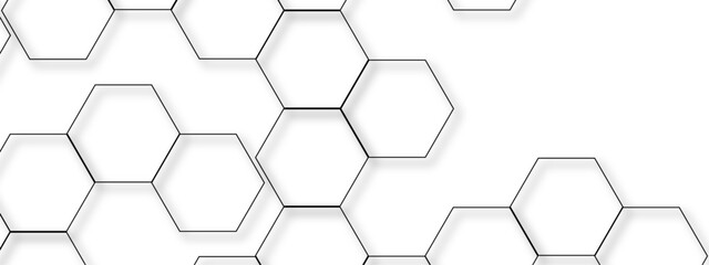 Abstract seamless white background with network of thin, black outlined hexagons arranged  geometric pattern. Minimalistic, modern, and technical, suitable for science, technology, or themed visuals.
