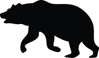 Black Silhouette of a Walking Bear – Bold Wildlife Vector Illustration – Solid Black Grizzly Bear Silhouette – Wilderness Wildlife Clipart Graphic – Grizzly Bear Shadow Art – Wild Bear Outline