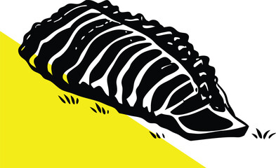 Bone In Meat Silhouette –Classic Rib Rack –A Bold Graphic Depiction of a Meat Rack with Defined Rib Bones –Rustic Rib Cut – A Monochrome Illustration of a Full Rack of Ribs on Grass in Classic Style