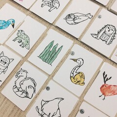 Flashcards bundle line art style with watercolor textures illustration