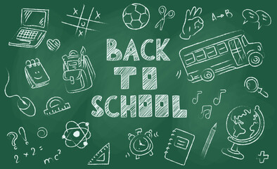 back to school chalkboard design vector illustration. Line vector image showing Back to School text capturing students returning to learning