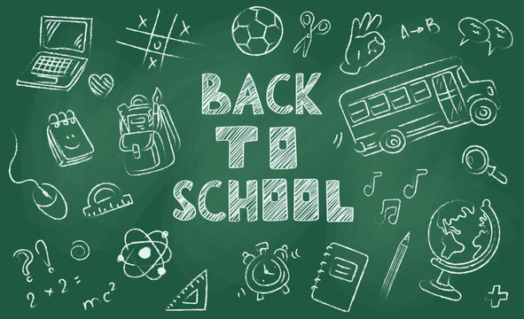 back to school chalkboard design vector illustration. Line vector image showing Back to School text capturing students returning to learning