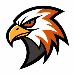 Fierce eagle head mascot logo with orange and white feathers