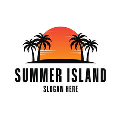 Obraz premium summer beach island logo with palm tree concept creative idea