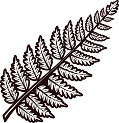 Naklejka premium Detailed black and white illustration of single fern leaf with intricate vein and leaf patterns