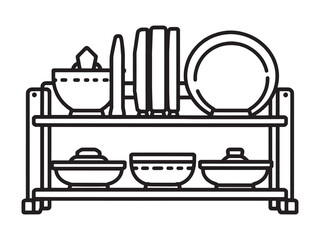 Outline style dish rack icon design