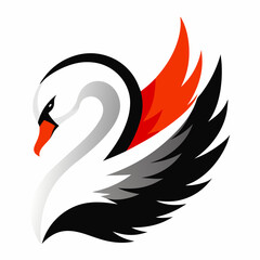 Fototapeta premium Stylized swan logo with fiery orange and black wings