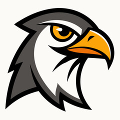 Stylized hawk head logo with fierce orange eye and yellow beak