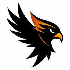 Stylized black and orange eagle head with sharp features