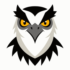 Stylized fierce owl mascot head with bright yellow eyes