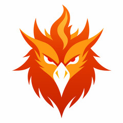 Fierce fiery phoenix head mascot with sharp red eyes and orange flames