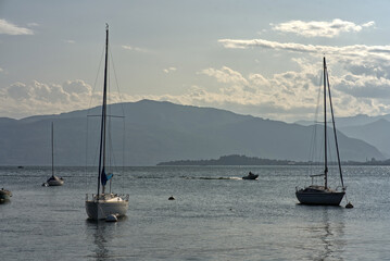 Sailboats on Lake Maggiore in Italy.