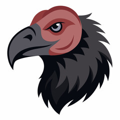 Stylized vulture head with red neck and fierce expression