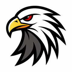Stylized eagle head with fierce red eye and yellow beak