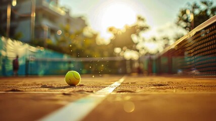 A dreamy scene of sand sea and sun as the players compete on the blurred court.