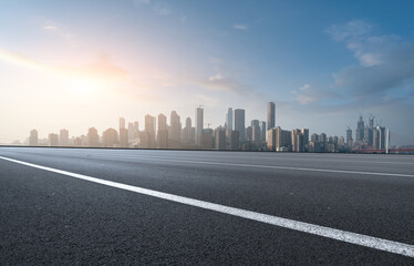 Modern City Skyline Asphalt Road