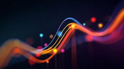 Abstract line graph in neon colors against a dark gradient, with digital effects to convey data movement and analysis